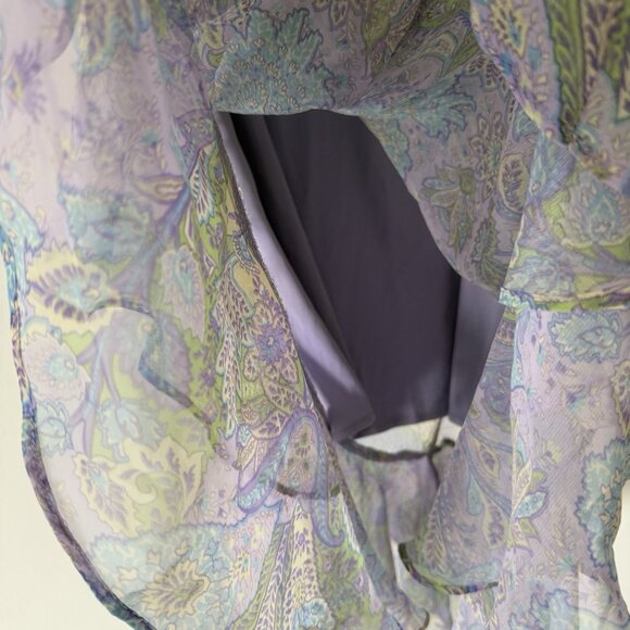 Y2K Ruffle Hem Maxi Skirt Purple Fuschia Pink Sz 14 Floral Paisley Peasant Boho - Picture 5 of 11